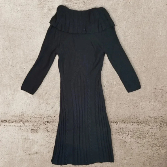 Anthro Sleeping On Snow | Black Cable Knit Sweater Dress Sz XS - Picture 5 of 7